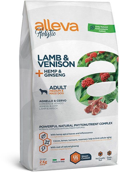 Корм для собак средних и крупных пород Диуса Пет Аллева Holistic Lamb & Venison + Hemp & Ginseng Med