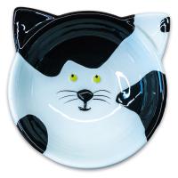 КерамикАрт миска керамическая для кошек 120 мл мордочка кошки черно-белая