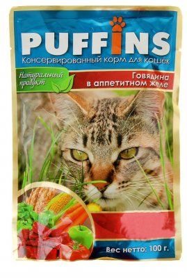 PUFFINS влаж.д/кошек 100г говядина