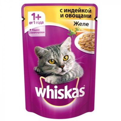 Вискас корм влажный д/кошек индейка с овощами 85г