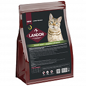 Корм для кошек LANDOR Adult Exigent ЛАНДОР для взрослых и привередливых в питании, индейка с ягненком 400 гр. сух.пакет*