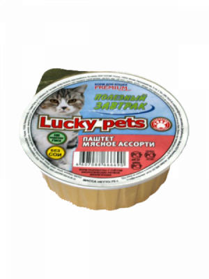 Корм д/кошек Lucky Pets консервы мясное ассорти с языком 100 гр