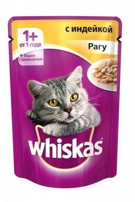 Вискас корм влажный д/кошек рагу с индейкой 85г